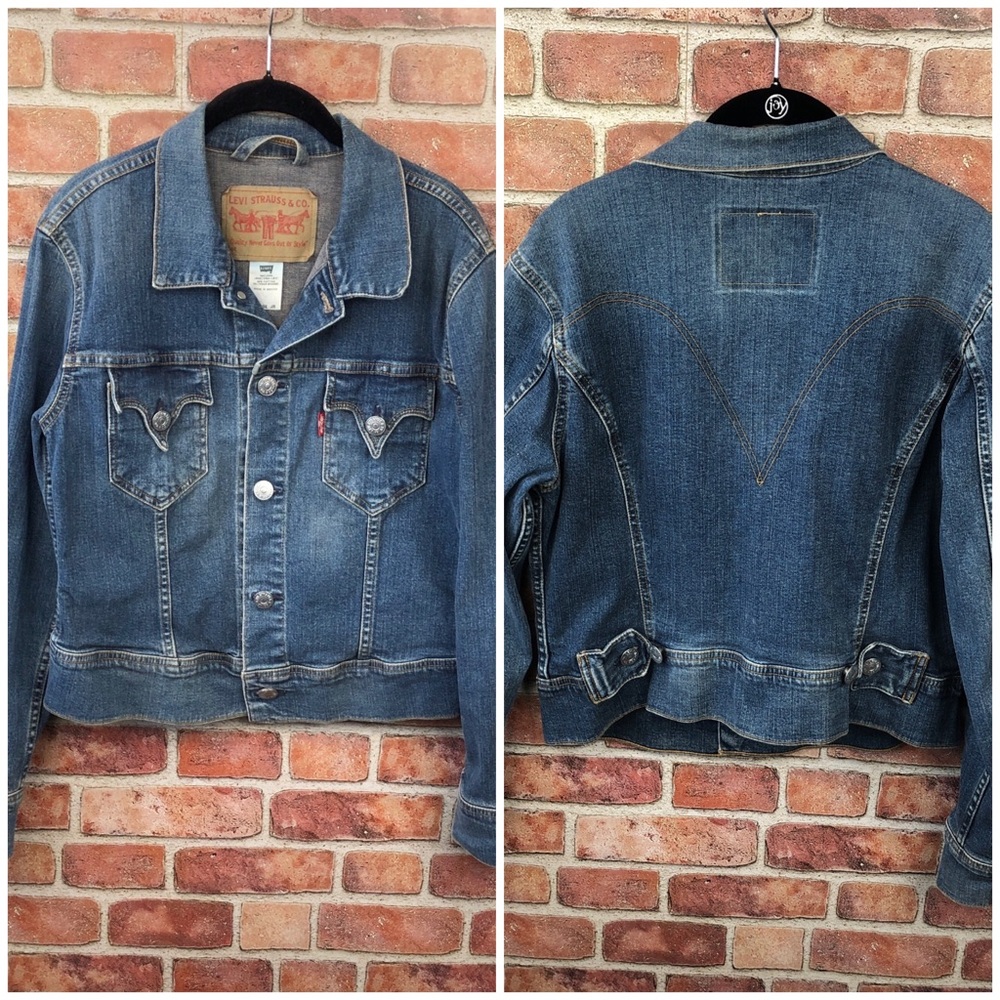 Vintage Mexico Levis Denim Trucker Jacket Logo Metal Snap Buttons Mens Junior L